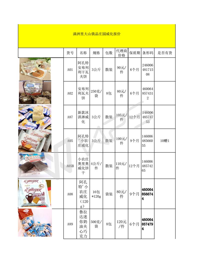 参考报价单 - 俄罗斯食品,满洲里大山食品,俄罗斯食品批发